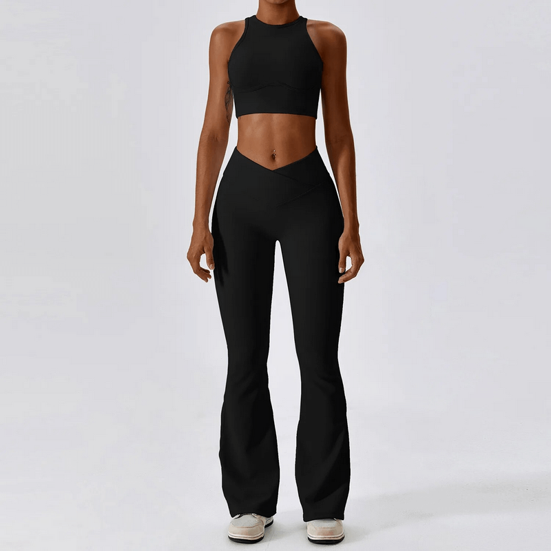 Women's Push-Up Sports Bra and Ribbed Flare Leggings Set - Activewear for Comfort and Style, SF1722